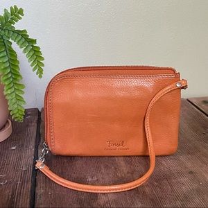 Fossil Leather Orange Zipper Wallet